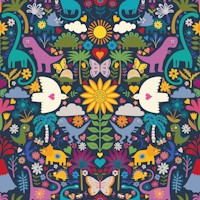 Peace, Love and Dinosaurs, Navy Medium tapete