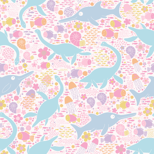 Swimming with Plesiosaurs - pastel pink