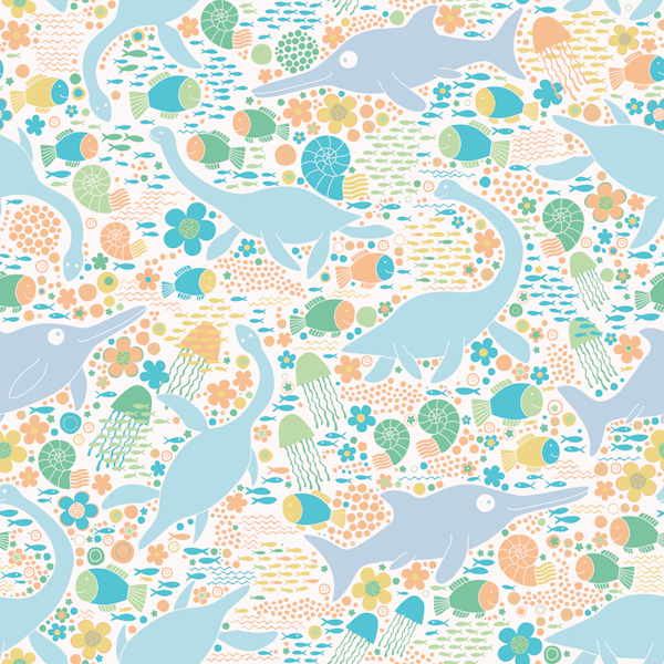 Swimming with Plesiosaurs - green pastels