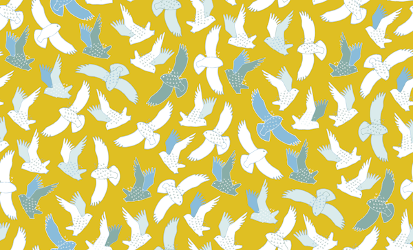 Snowy Owls in Flight - mustard yellow