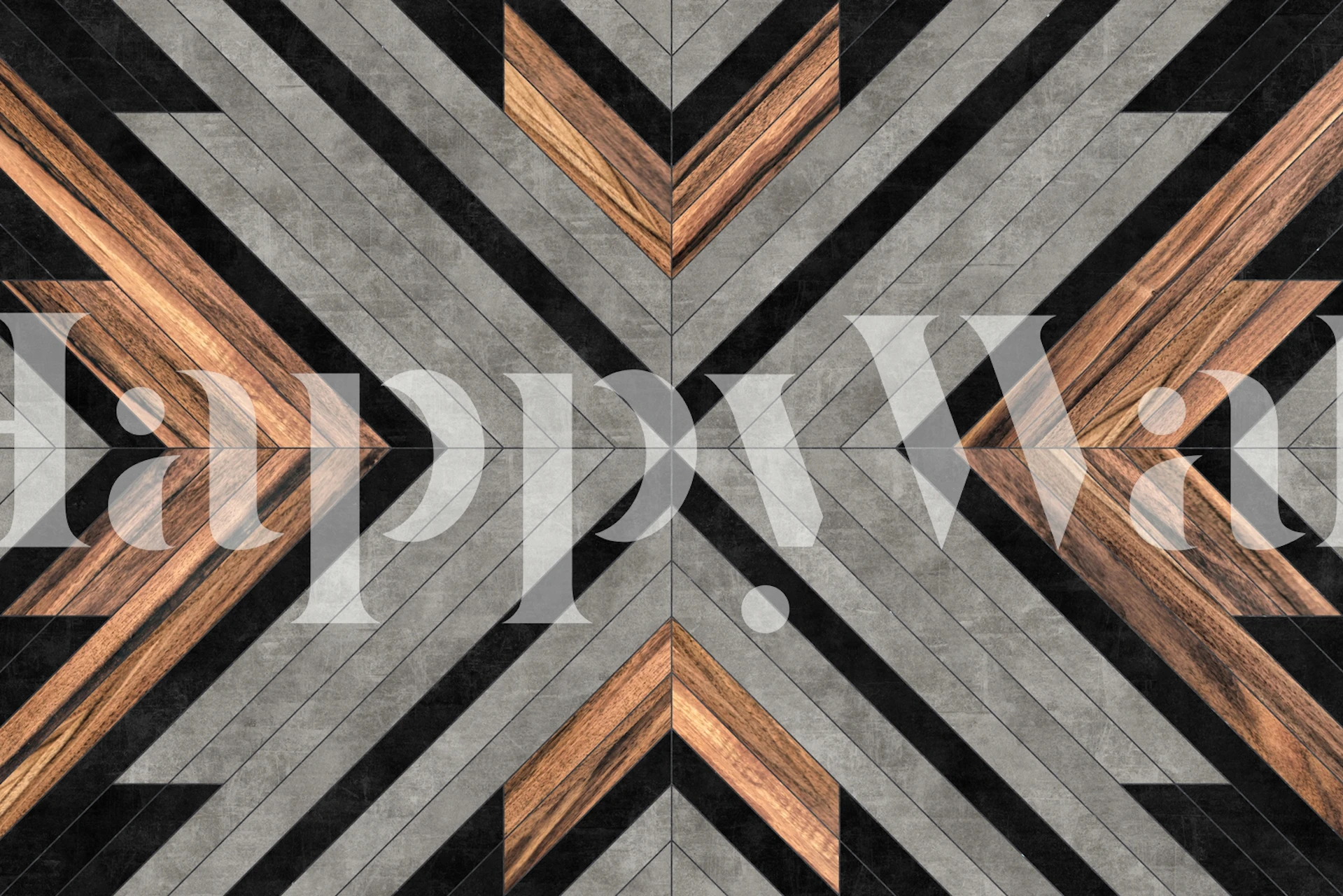 Urban Tribal Pattern No 2 veggmaleri med geometriske former i svarte, hvite og tretoner