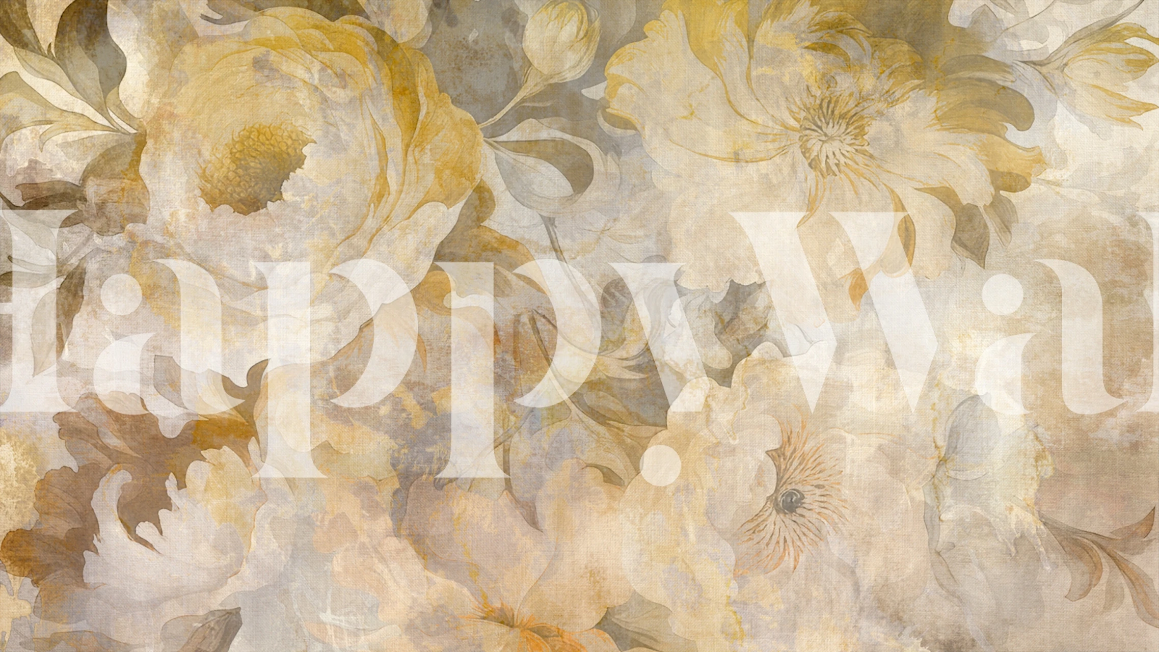 Floral design in gold and cream tones, elegant wallpaper