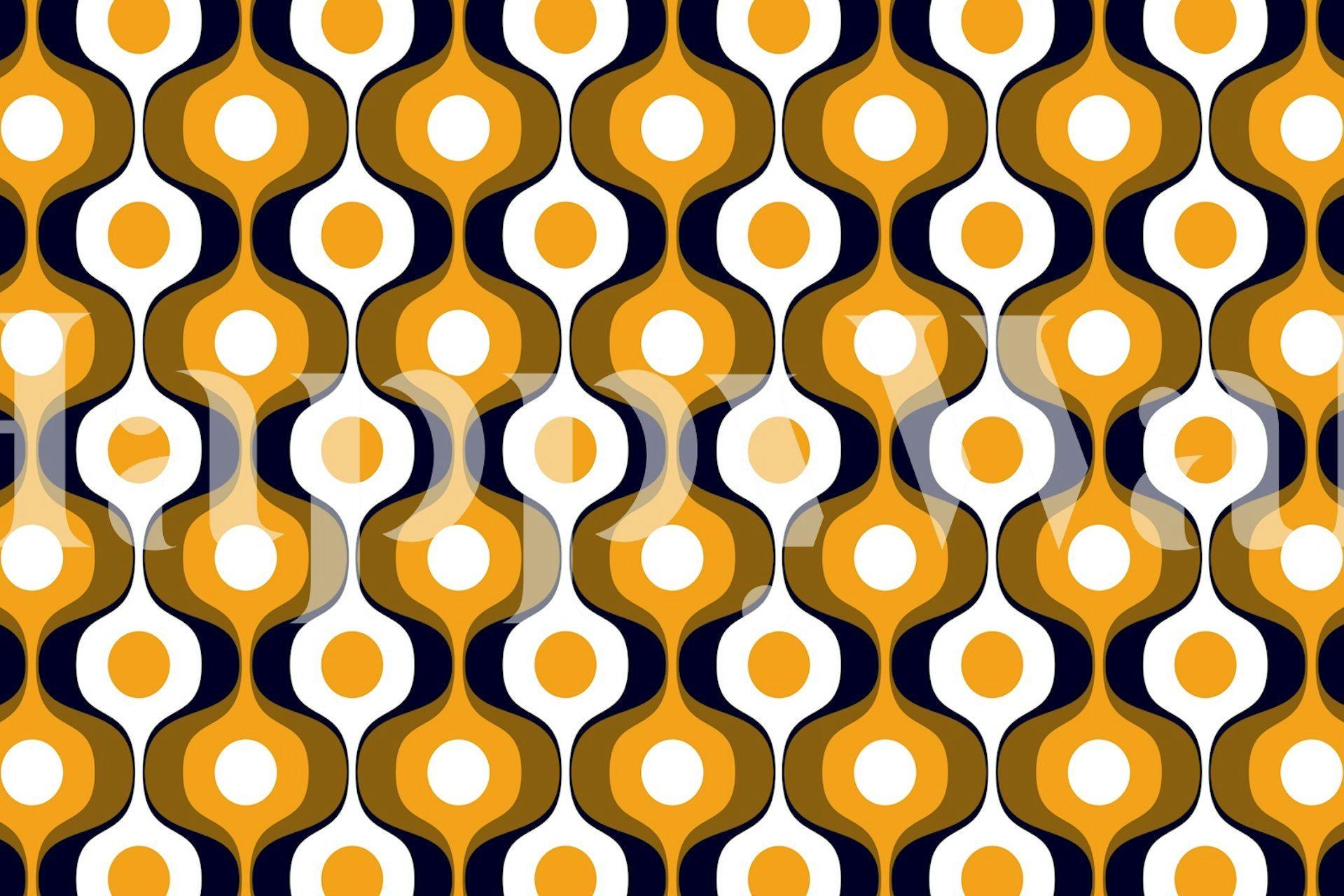 Golden retro wave pattern with circles on white wallpaper