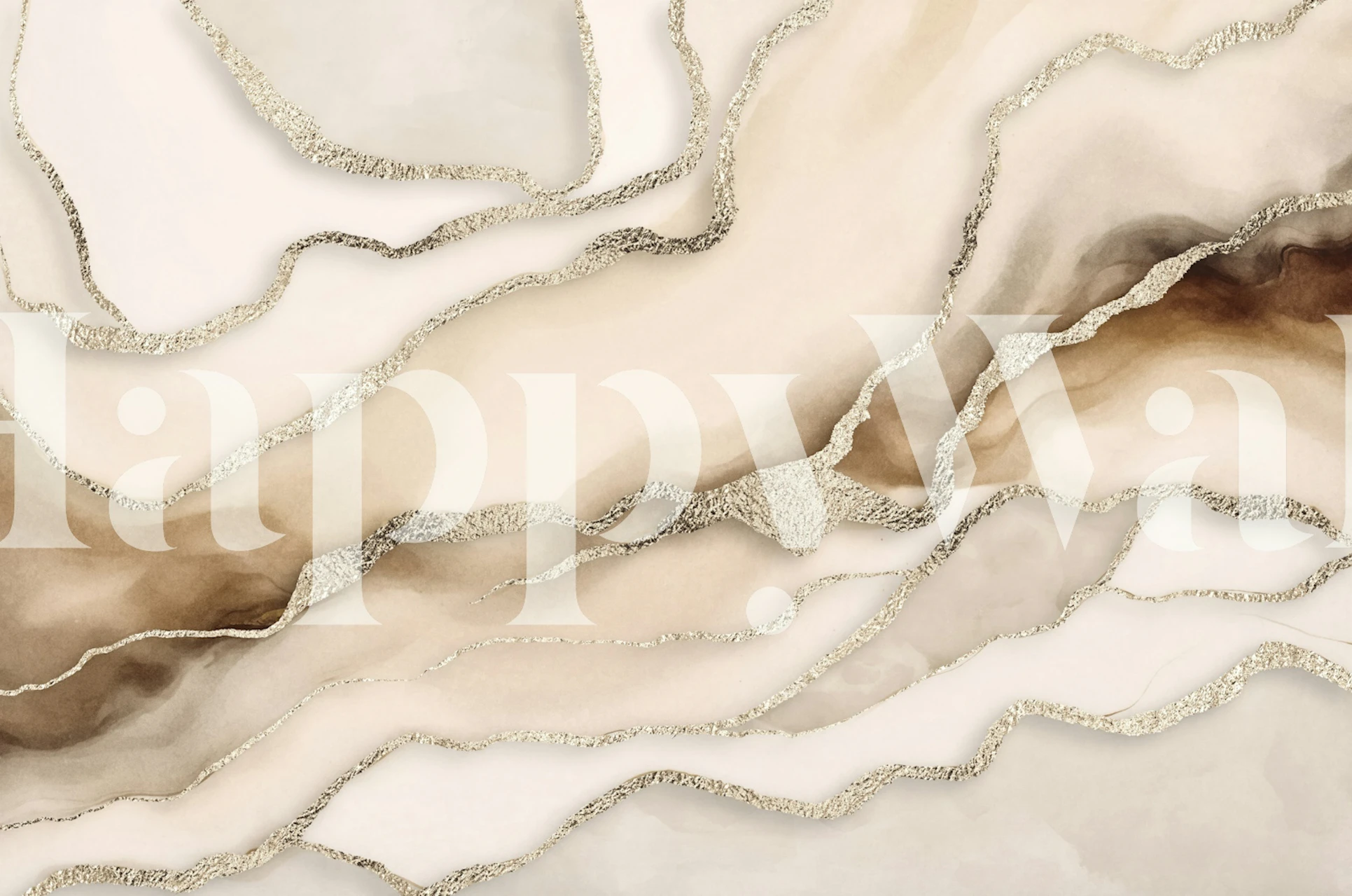 Abstract marble wallpaper design in beige, mocha, and gold colors