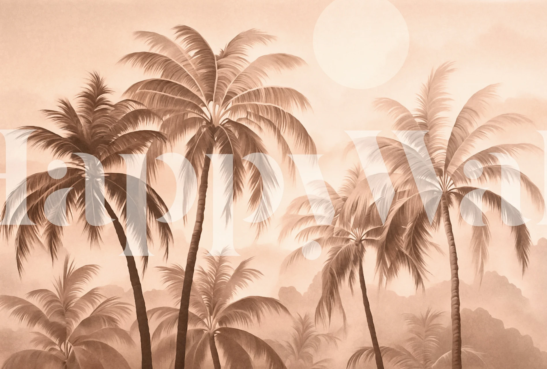 Tropical palm trees silhouette in warm brown wallpaper