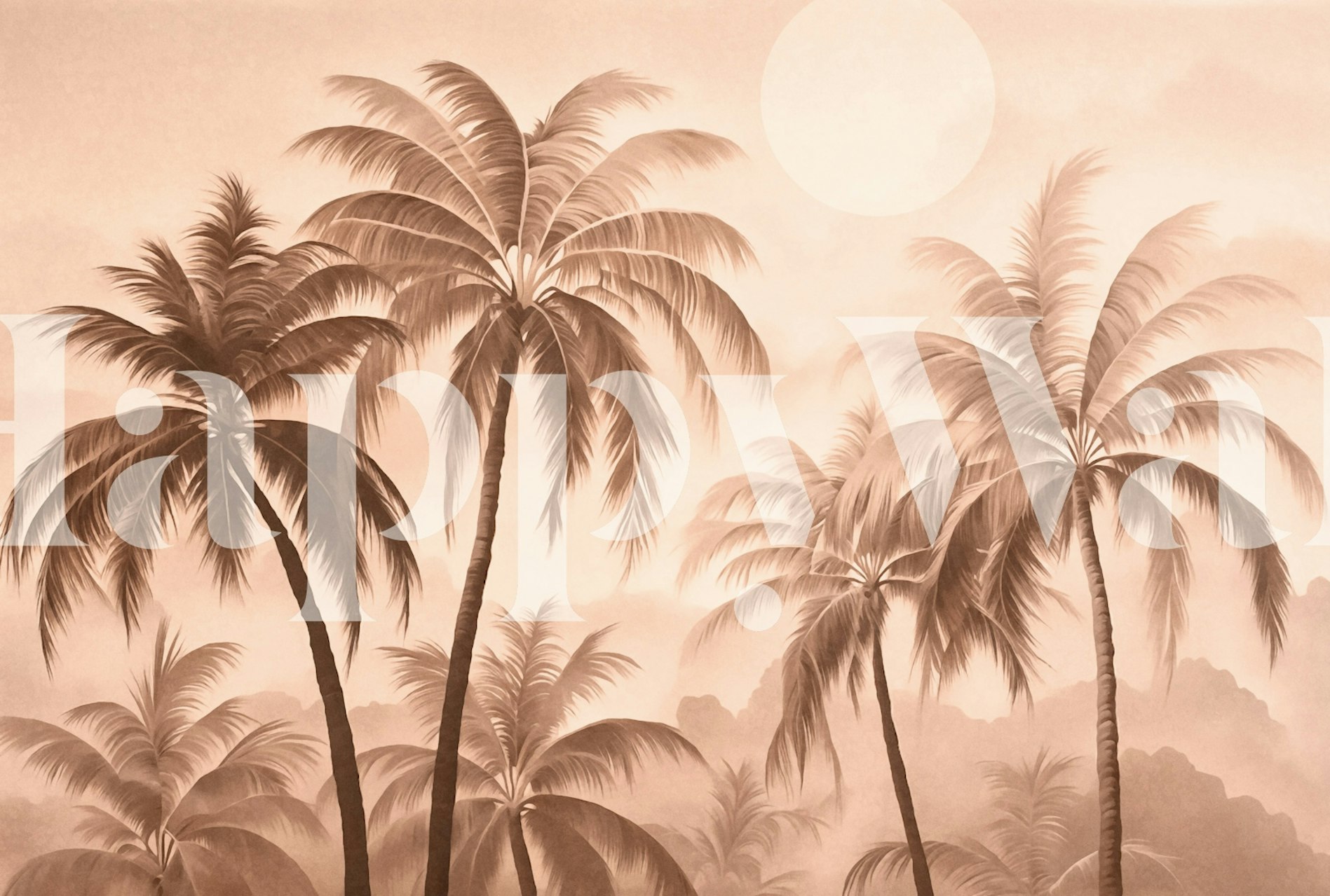 Tropical palm trees silhouette in warm brown wallpaper
