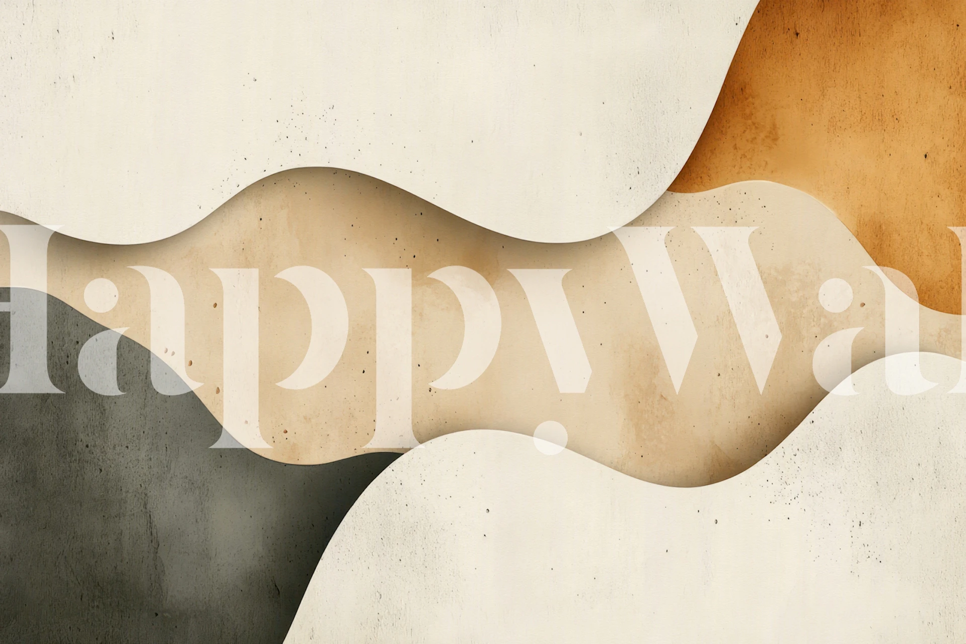 Abstract wavy shapes in beige, cream, gray, and rust colors. Modern wallpaper design.