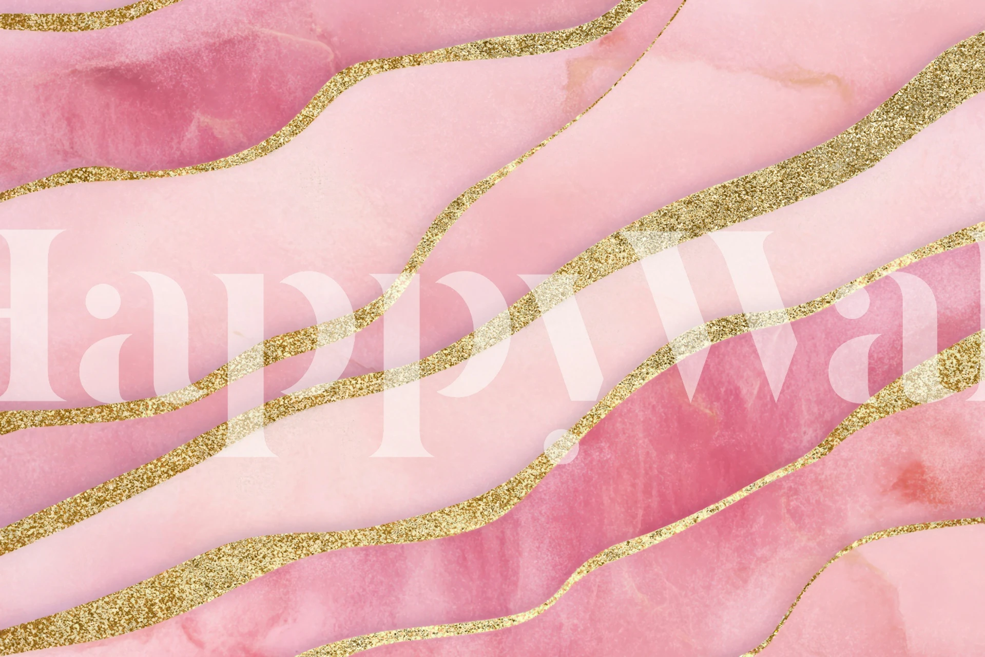 Flowing pink and gold wavy pattern wallpaper