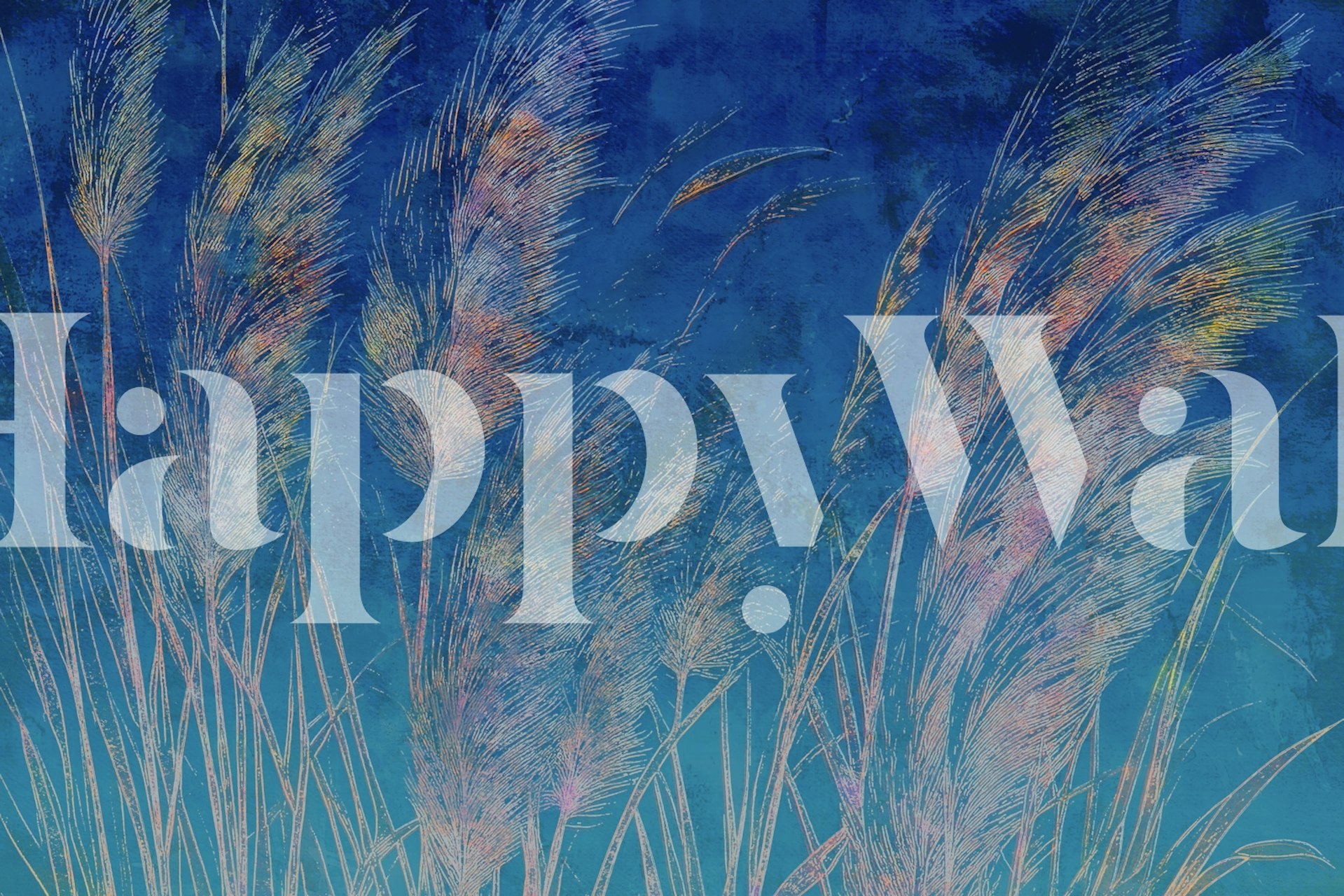 Pampas grass in pastel colors on a blue background wallpaper