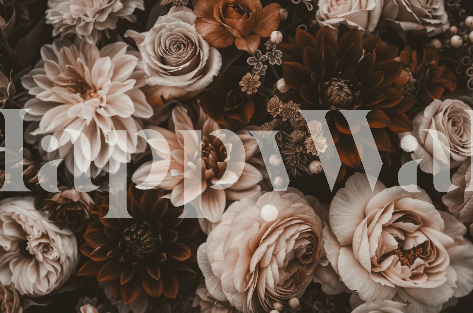 Floral pattern in mocha, peach, and cream colors, modern wallpaper