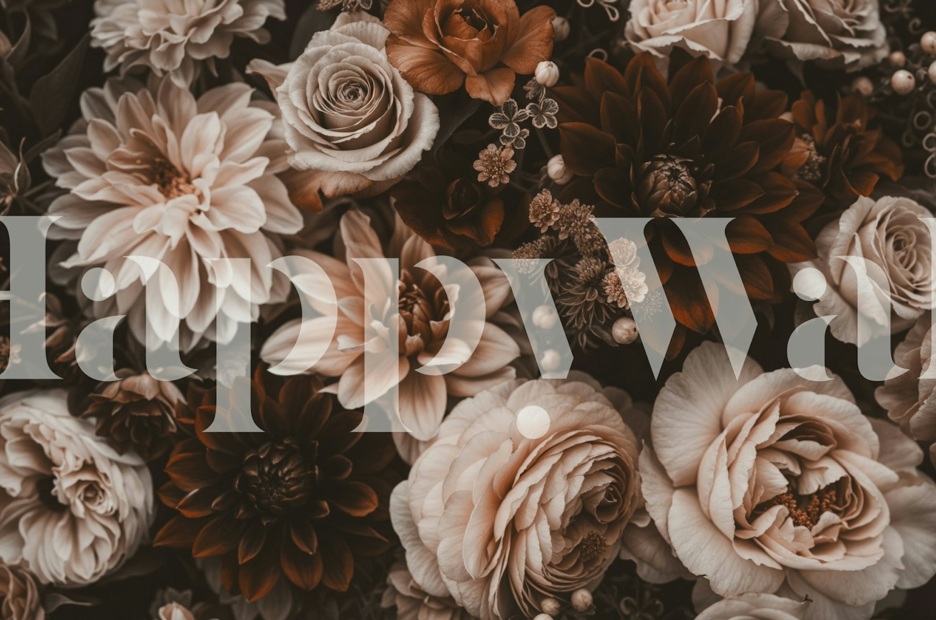 Floral pattern in mocha, peach, and cream colors, modern wallpaper