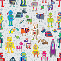 Robots in Space - Multicoloured soft grey ταπετσαρία