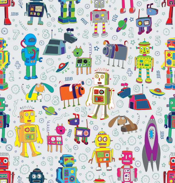 Robots in Space - Multicoloured soft grey