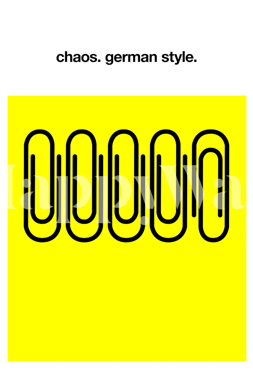 Abstract intertwined black lines on yellow background titled German Chaos