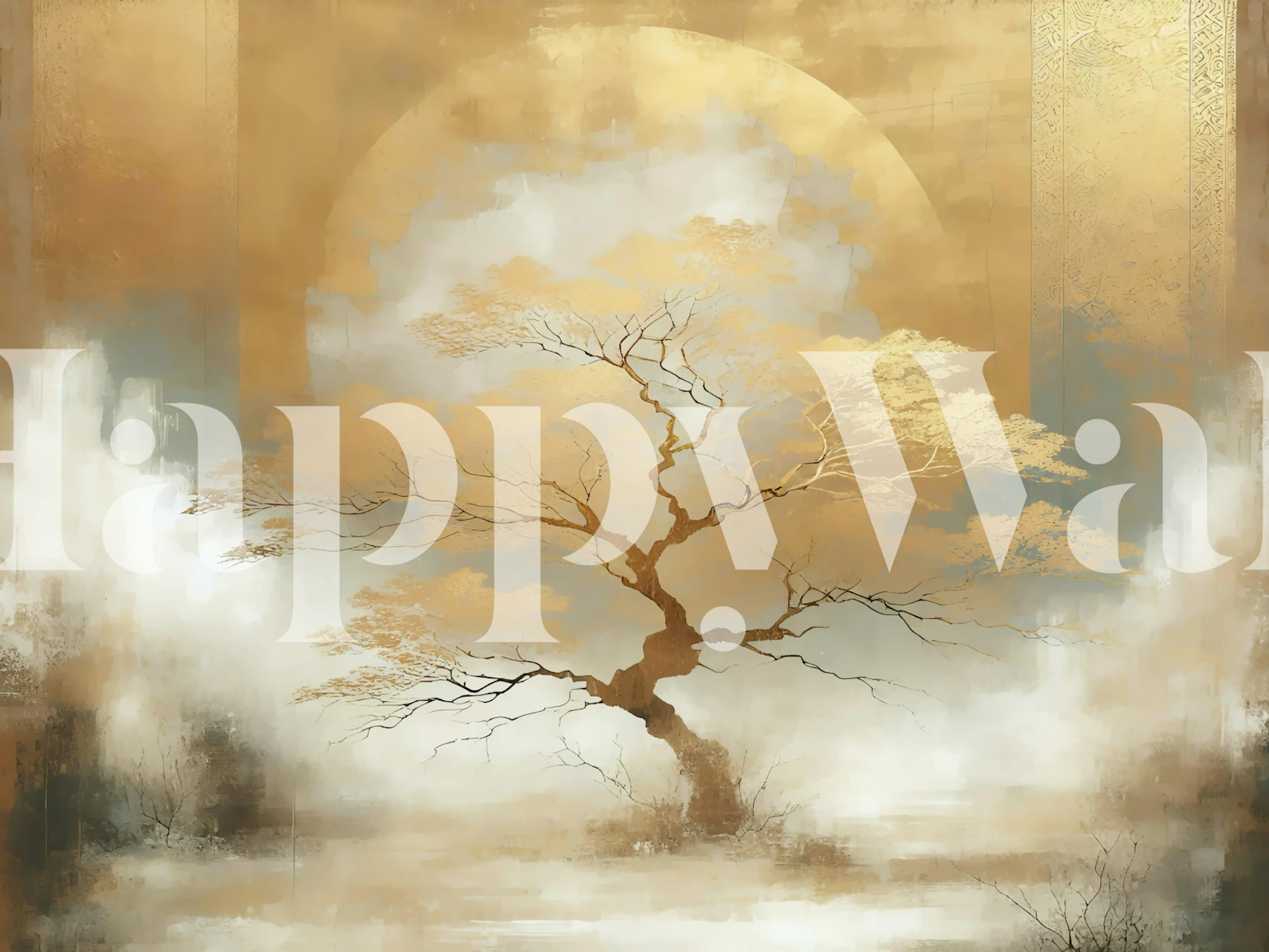 Golden tree wallpaper in a calm neutral room (10/10)