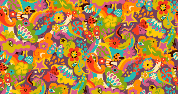 Disco Psychedelia - red, mustard, green, plum