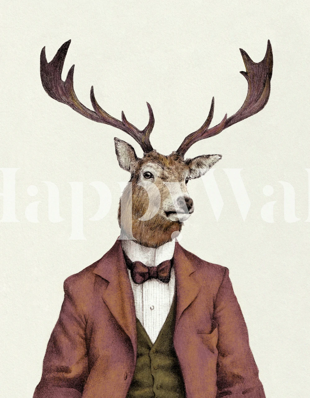 Deer dressed in a suit with antlers on light background wallpaper