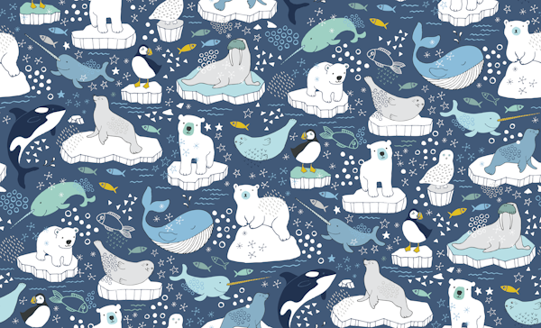 Arctic Animals - mustard white and navy