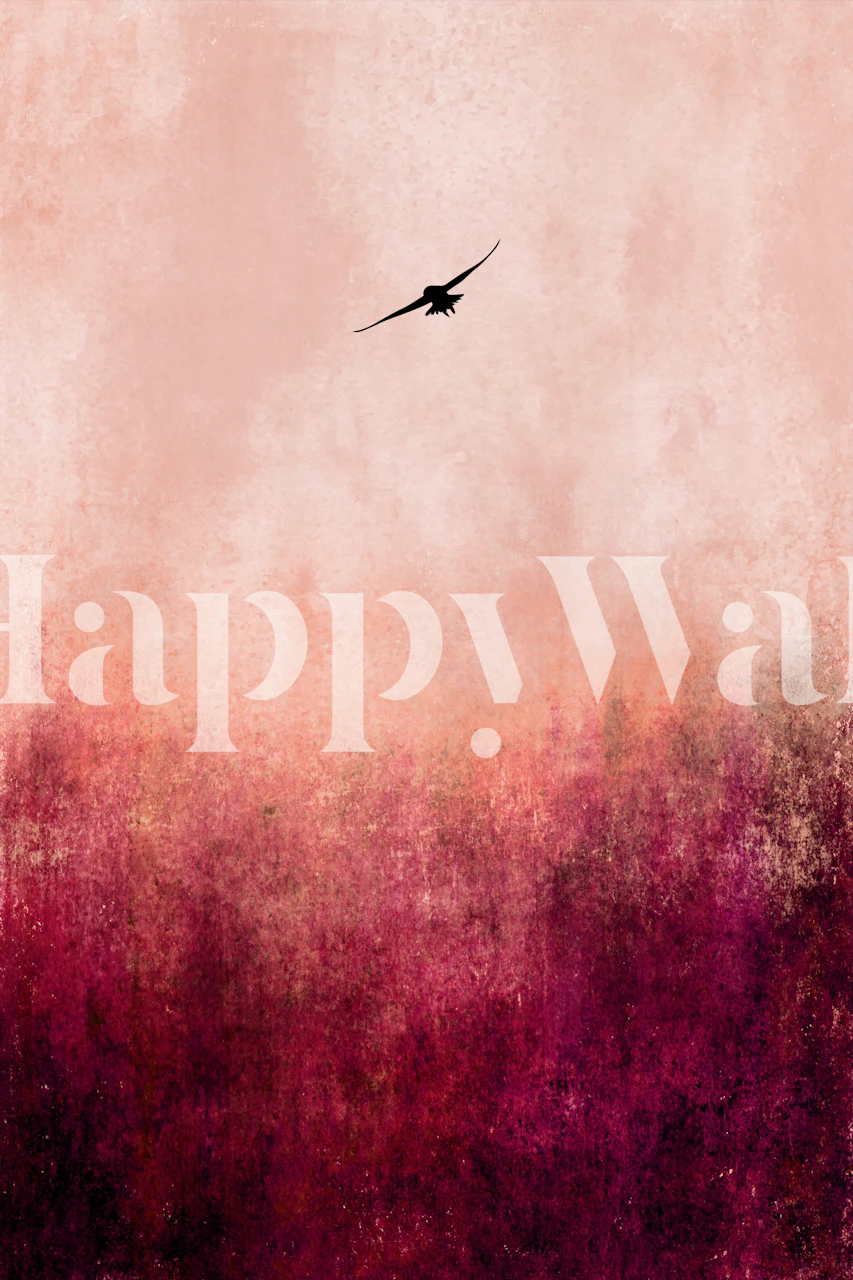 Silhouette di Phoenix ascendente in un vivace murale astratto rosso e rosa