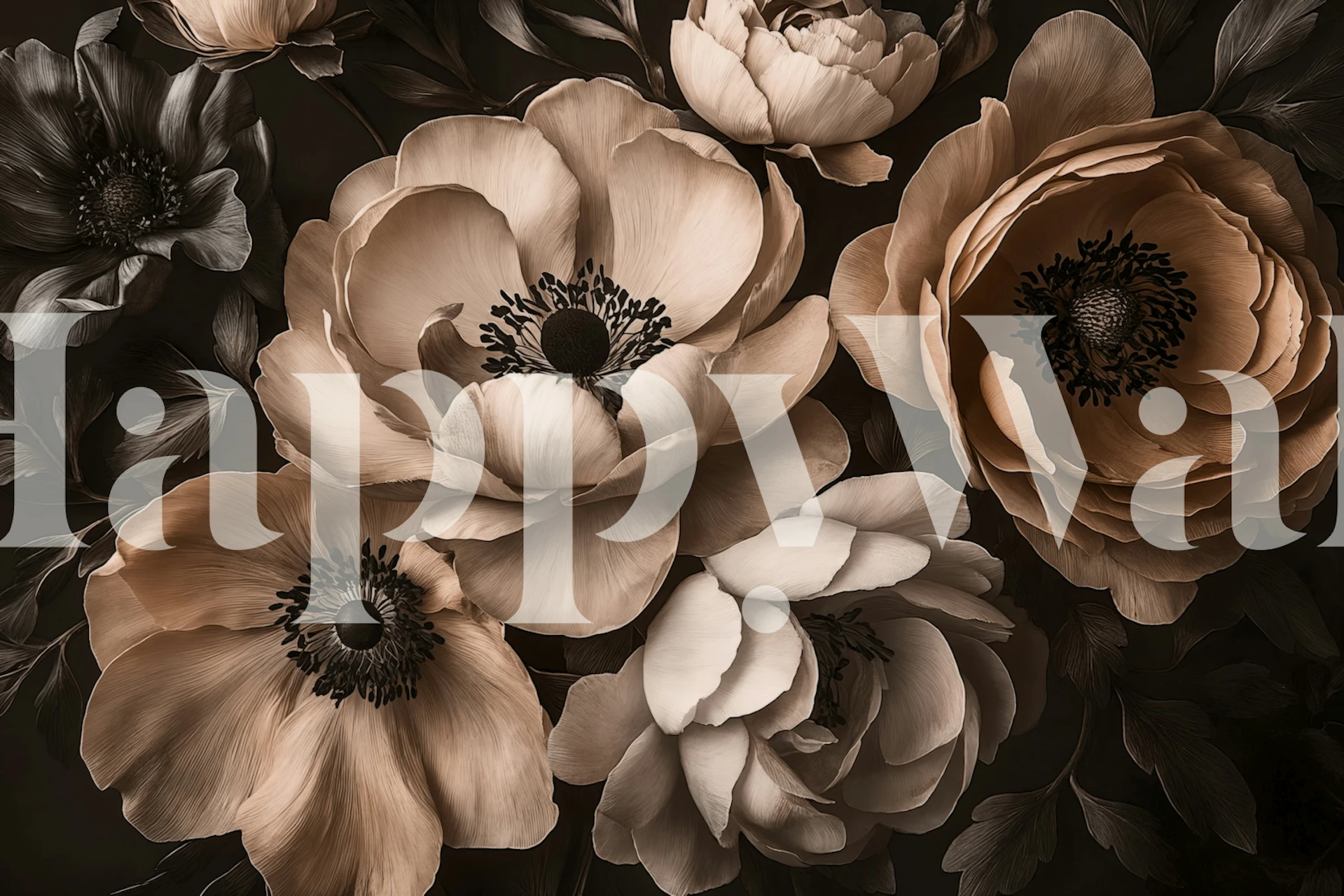 Mocha Mousse Moody Flower Ensemble wallpaper in room