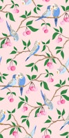 Budgies in cherry tree - vibrant papel pintado