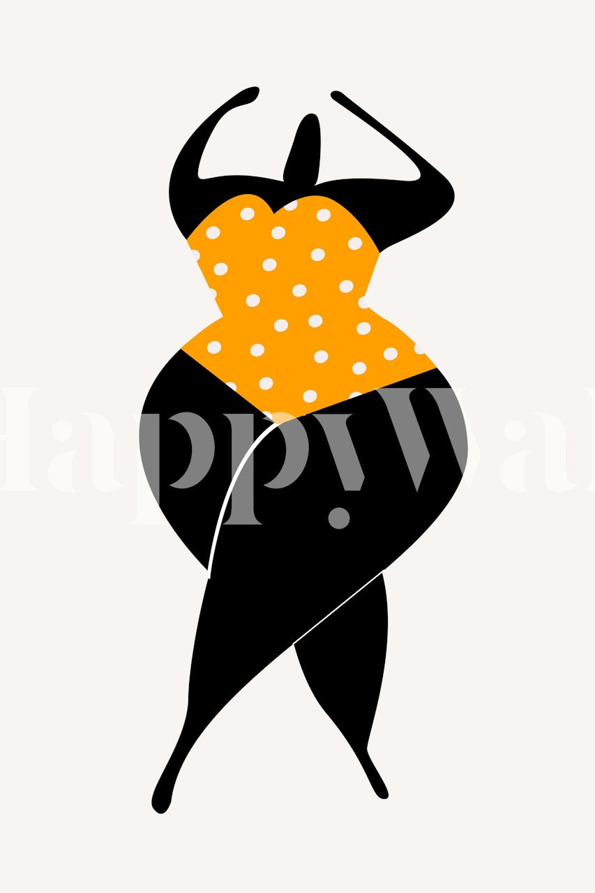 Colorful dancing silhouette with polka dot details and an orange top wallpaper