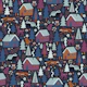 Woodland Cabins at night - plum, large