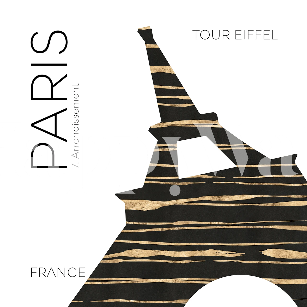 Stylized Eiffel Tower urban art wall mural featuring abstract textures and Paris-inspired elements
