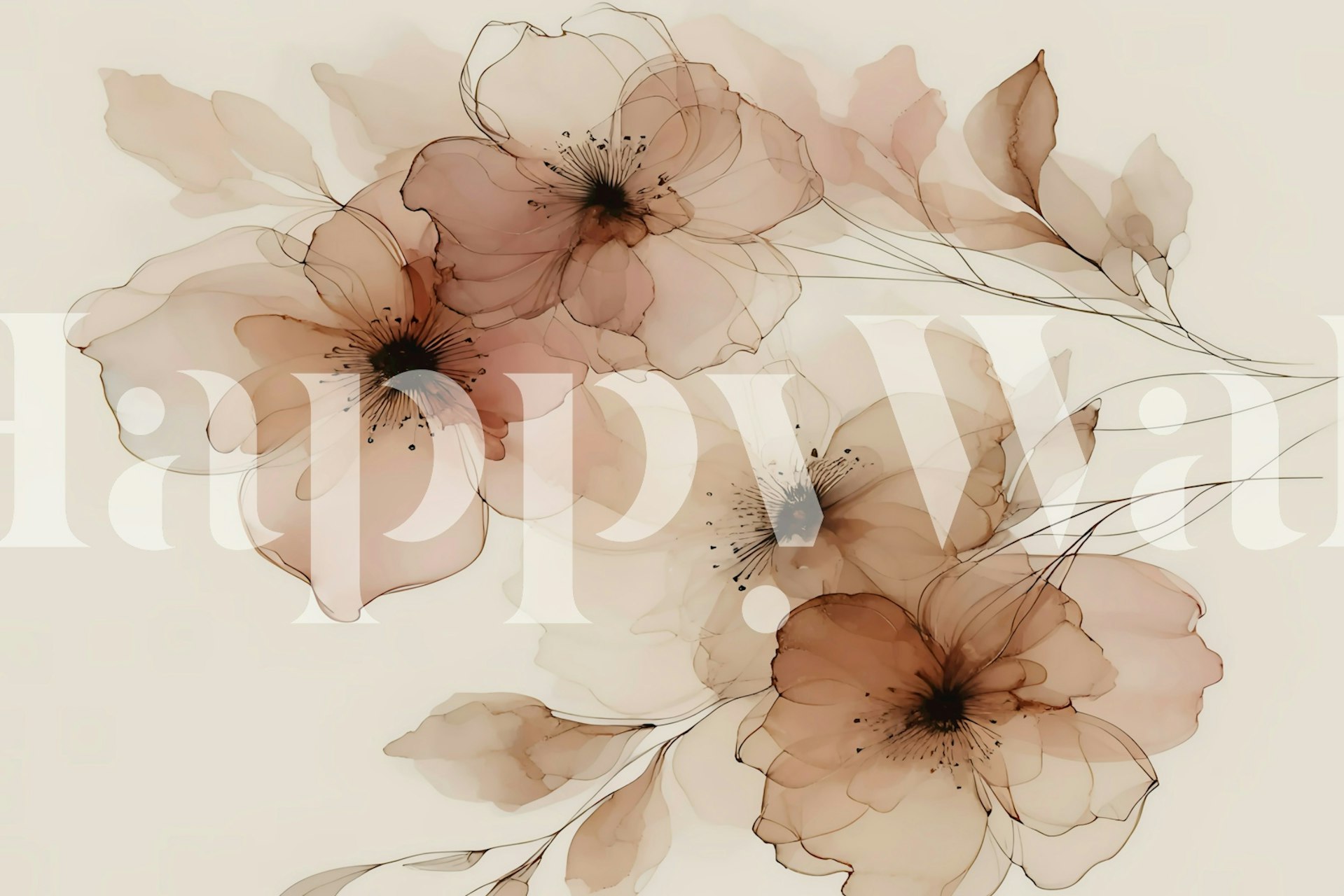 Delicate pink watercolor flowers on a soft beige background wallpaper