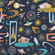 Midcentury Architecture in Space - navy large