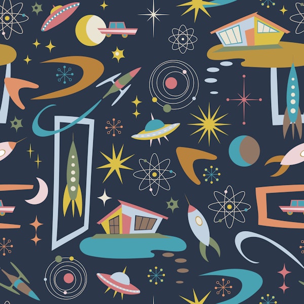 Midcentury Architecture in Space - navy large