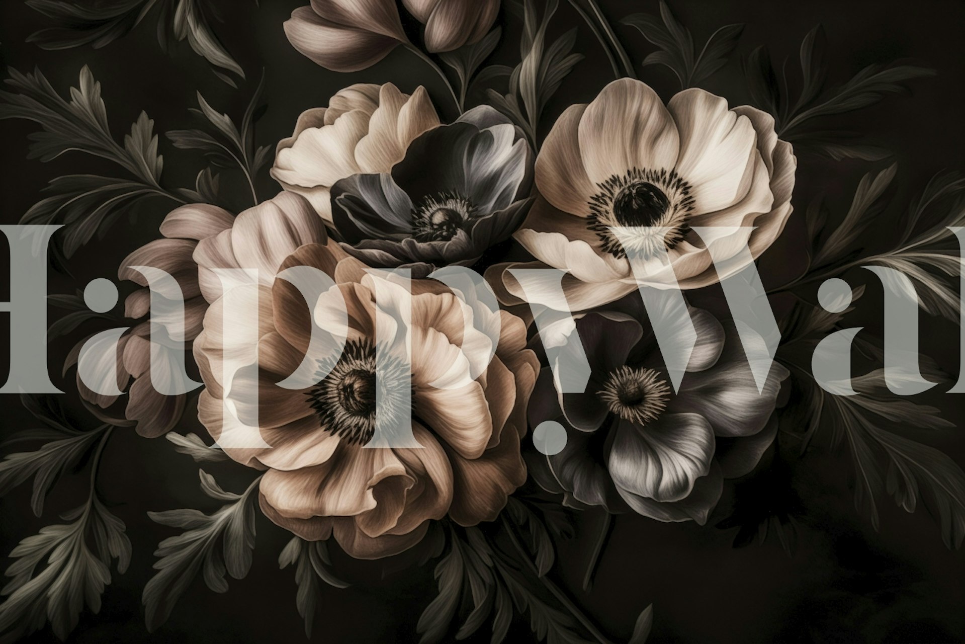 Opulent Victorian Flowers Mocha Mousse wallpaper in a room