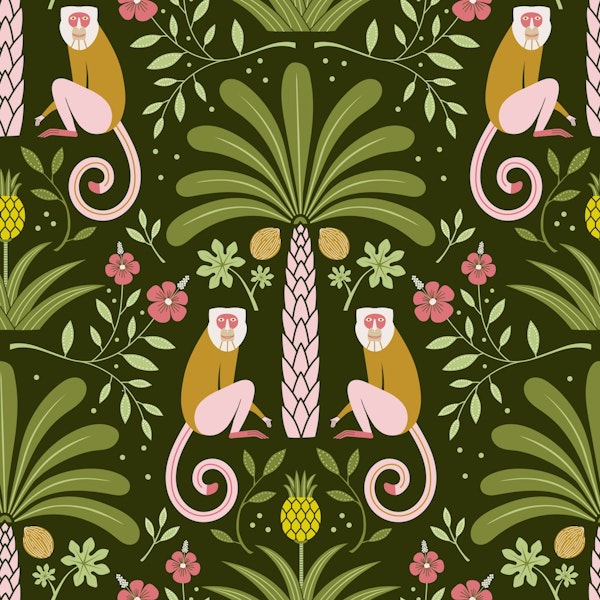 Tropical jungle with monkeys green