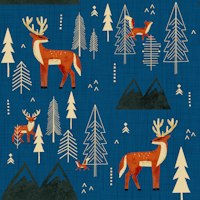Cabincore Forest Woodland-Deer Foxes Blue behang