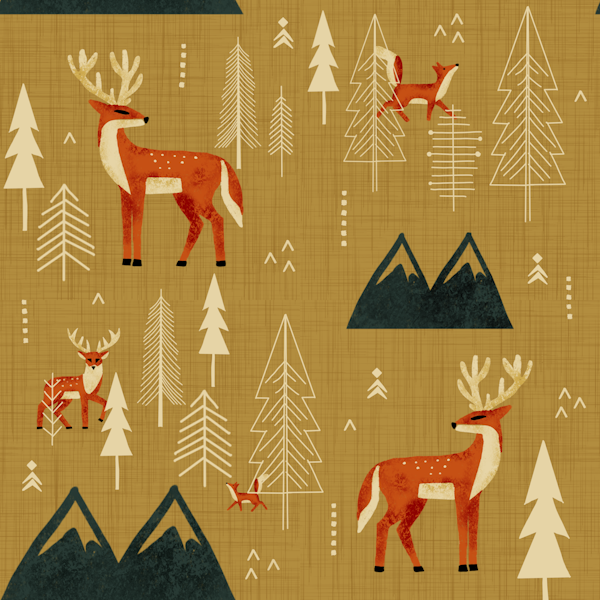 Cabincore Forest Woodland-Deer Foxes Ocher