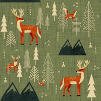 Cabincore Forest Woodland-Deer Foxes Sage behang
