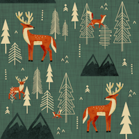 Cabincore Forest Woodland-Deer Foxes Green behang