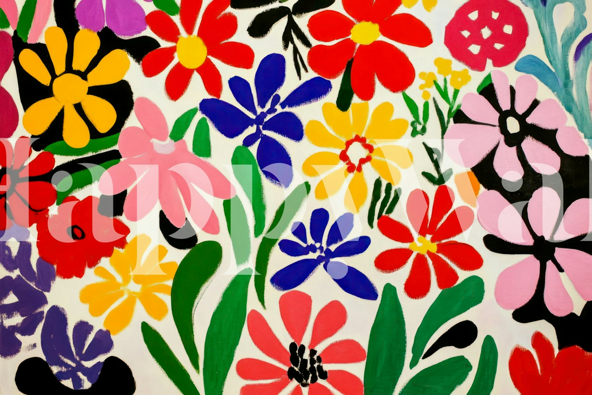 Abstract Matisse Flower Field wallpaper in a room