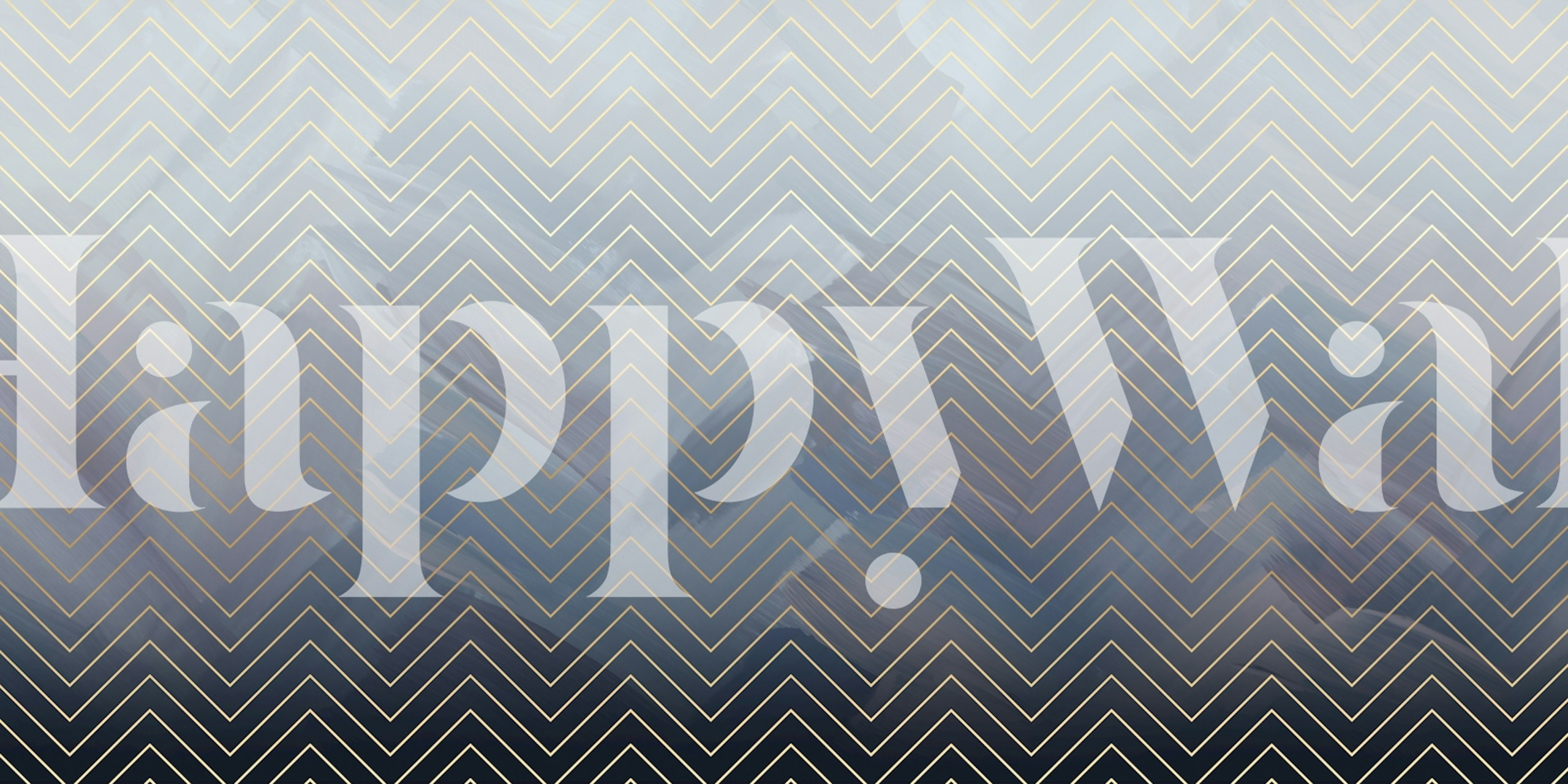 Chevron pattern in gradient blue and black with gold lines wallpaper