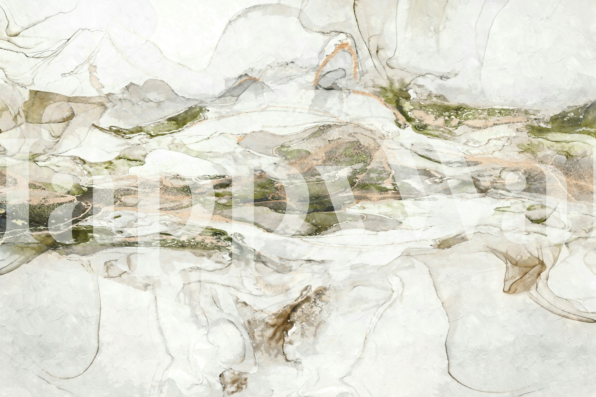 Abstract marble ink patterns in neutral tones of green and beige wallpaper