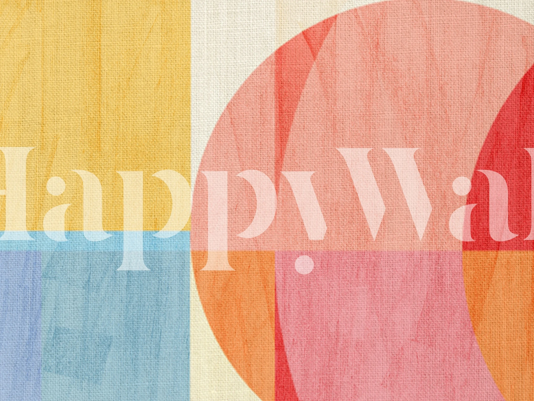 Colorful geometric abstract shapes in pink, orange, yellow, and blue wallpaper
