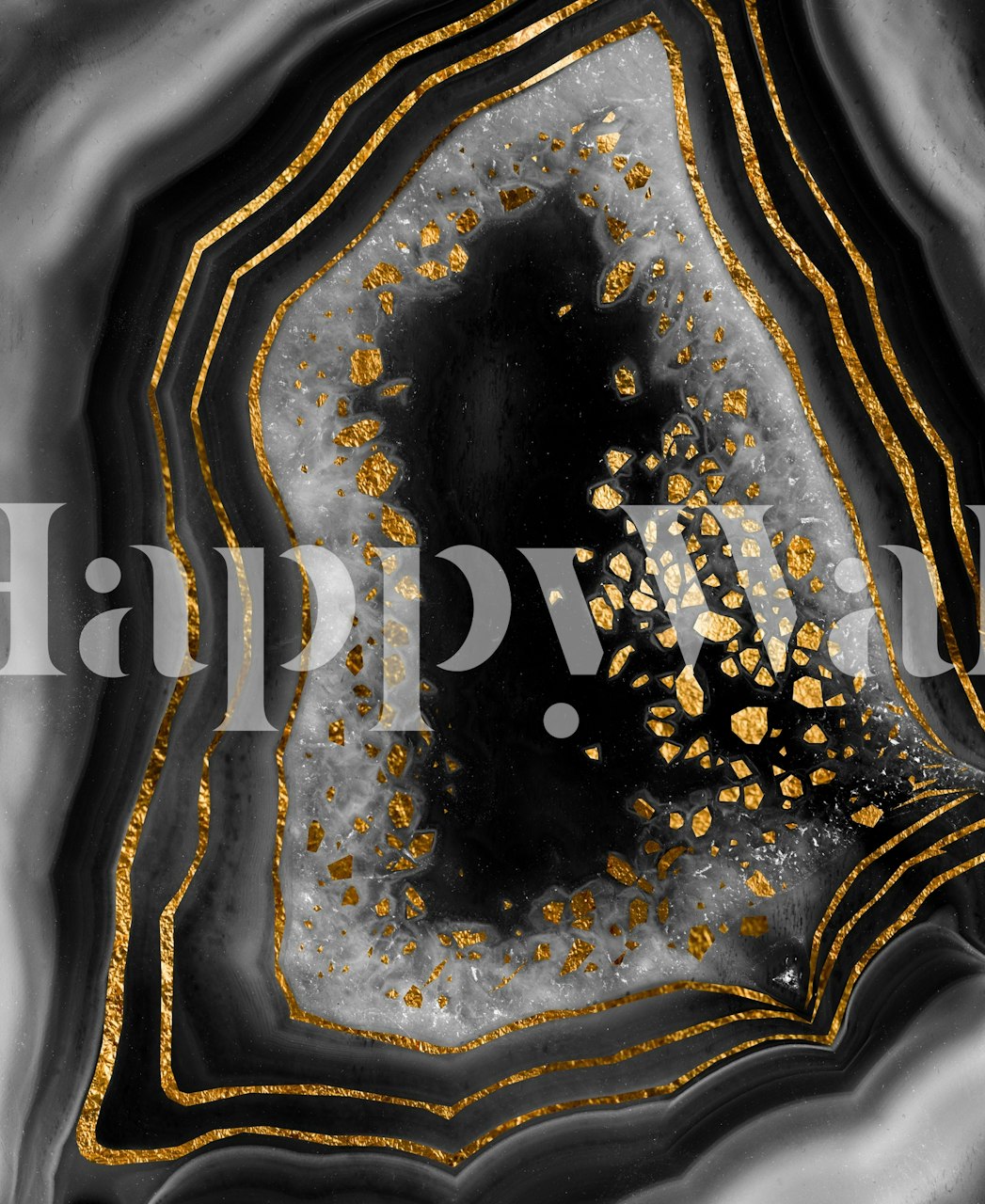 Black and gold agate pattern wallpaper with shimmering textures