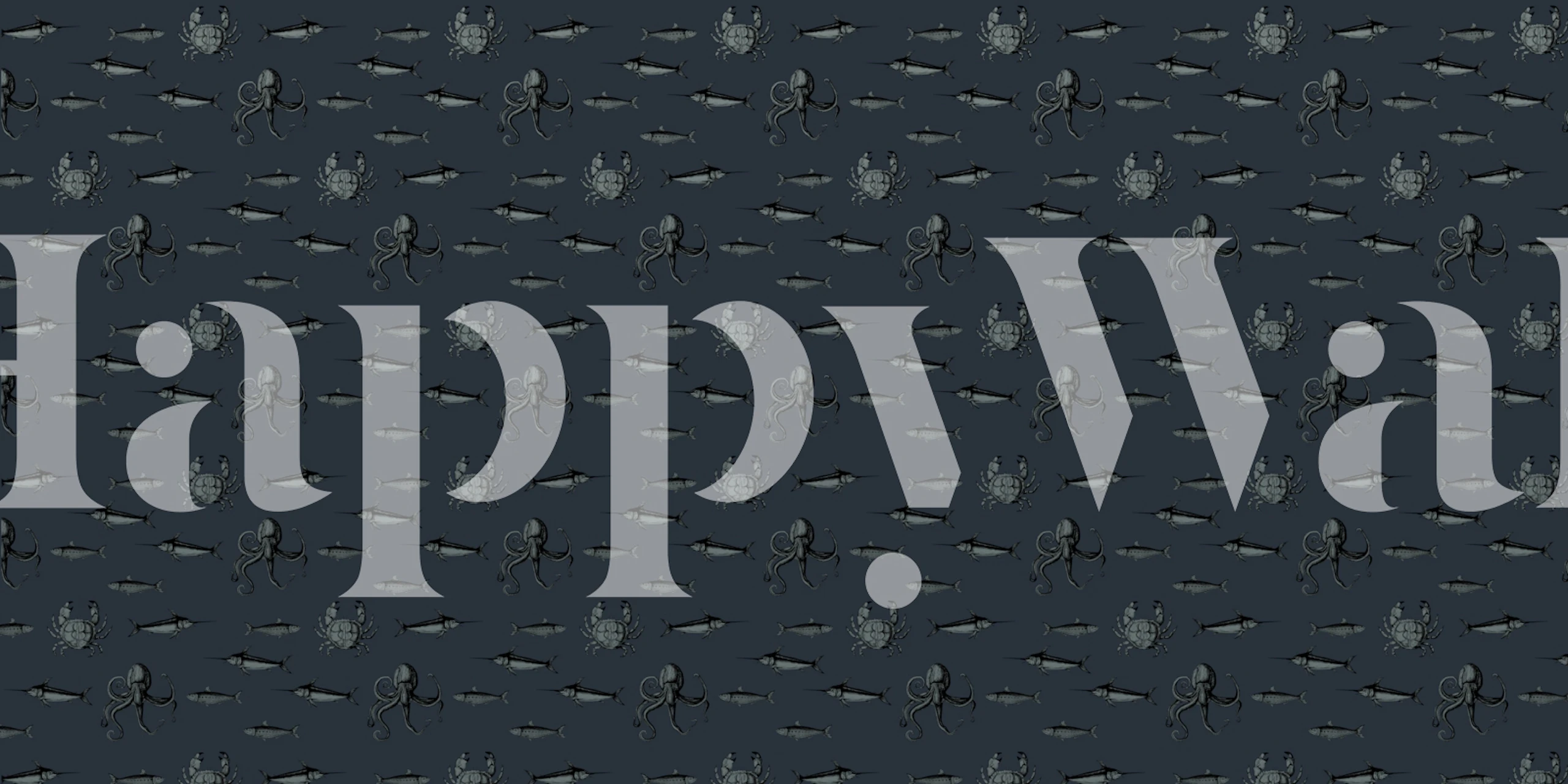 Octopus and fish pattern on a dark blue wallpaper