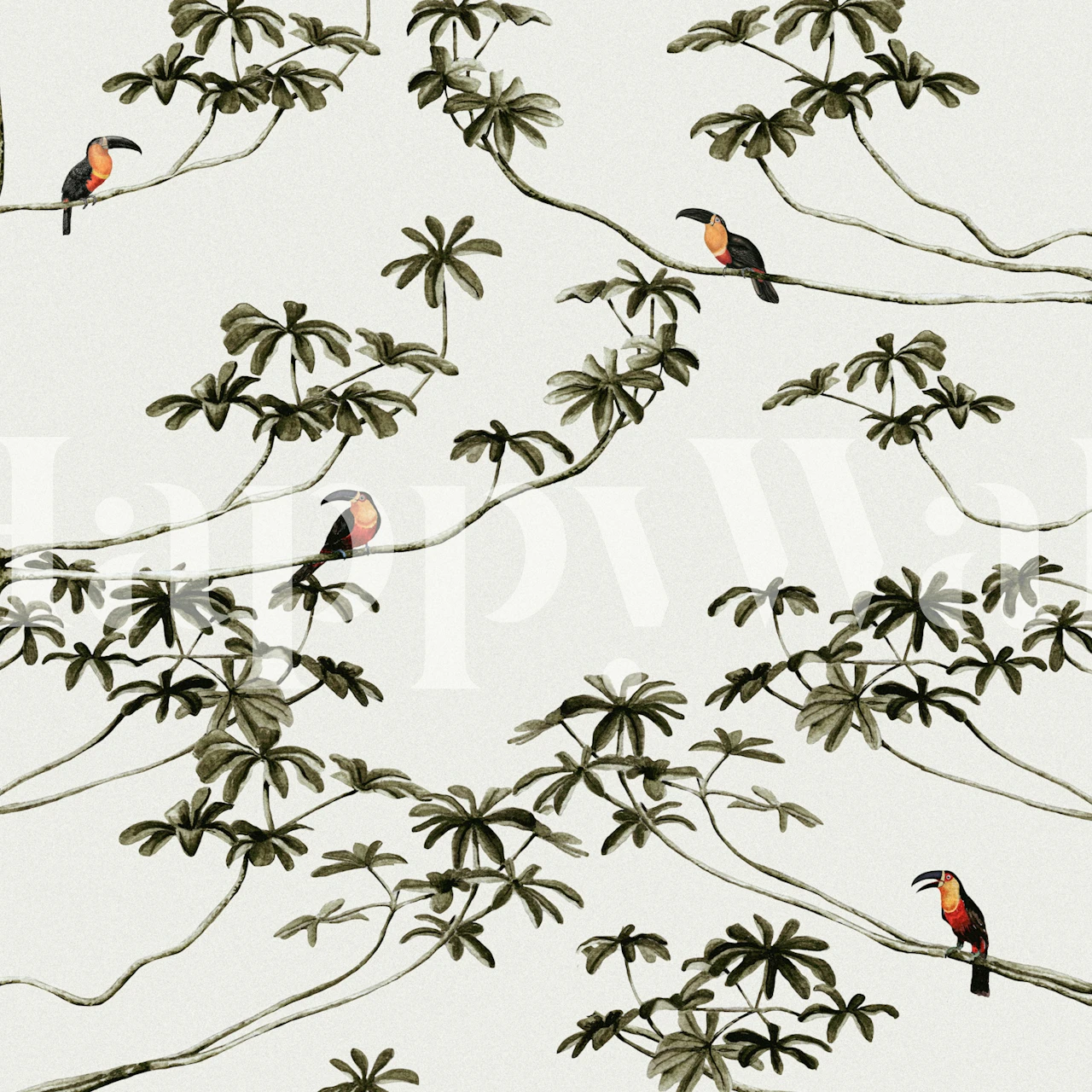 Toucans Tree wallpaper displayed in a room