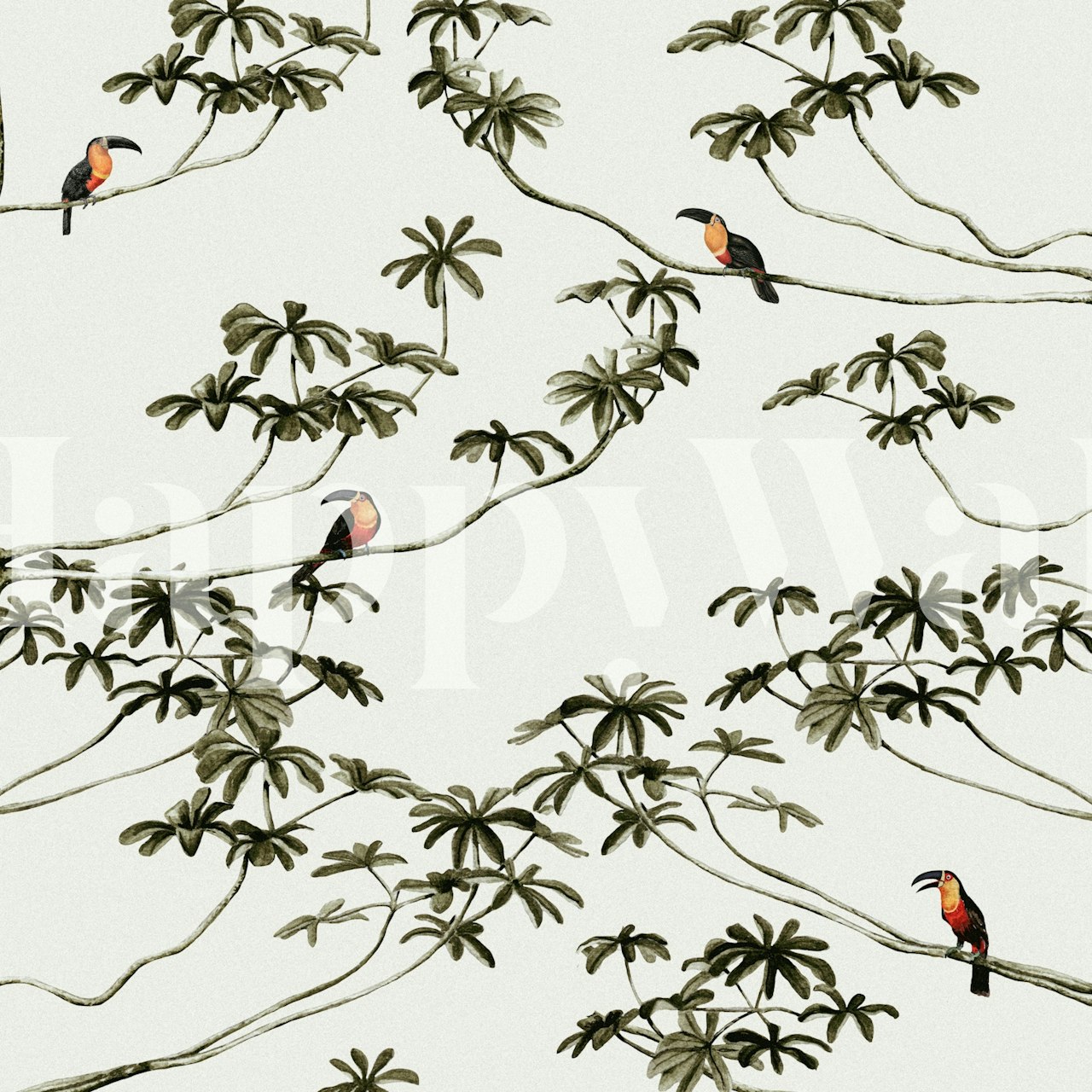 Toucans Tree wallpaper displayed in a room
