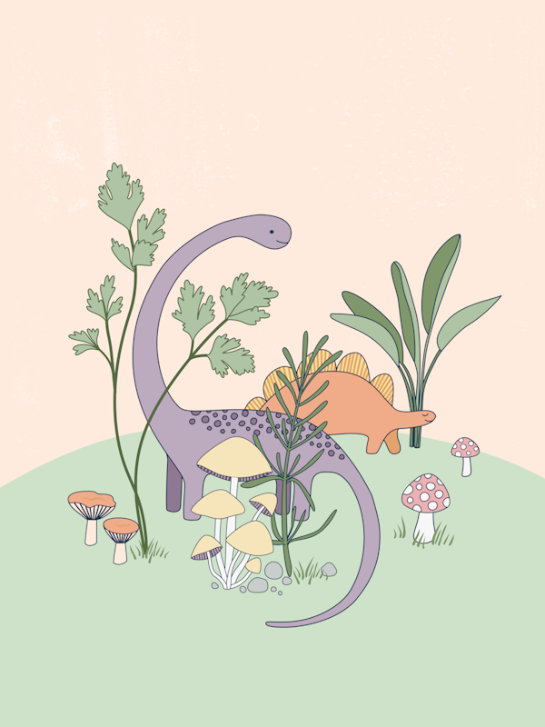 Dinosaur Herb Garden - peach and sage