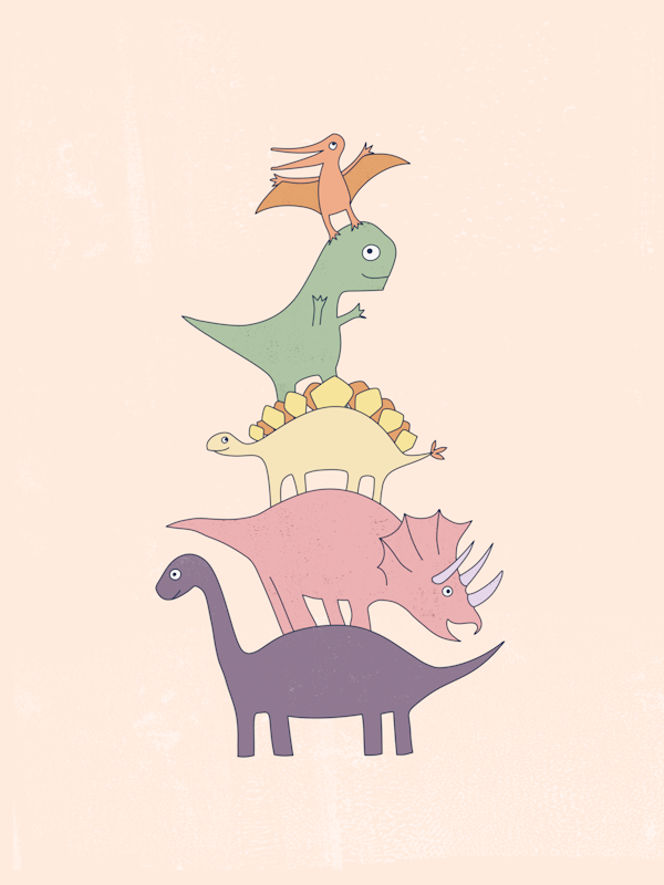 Dinosaur Stack - pastels on peach