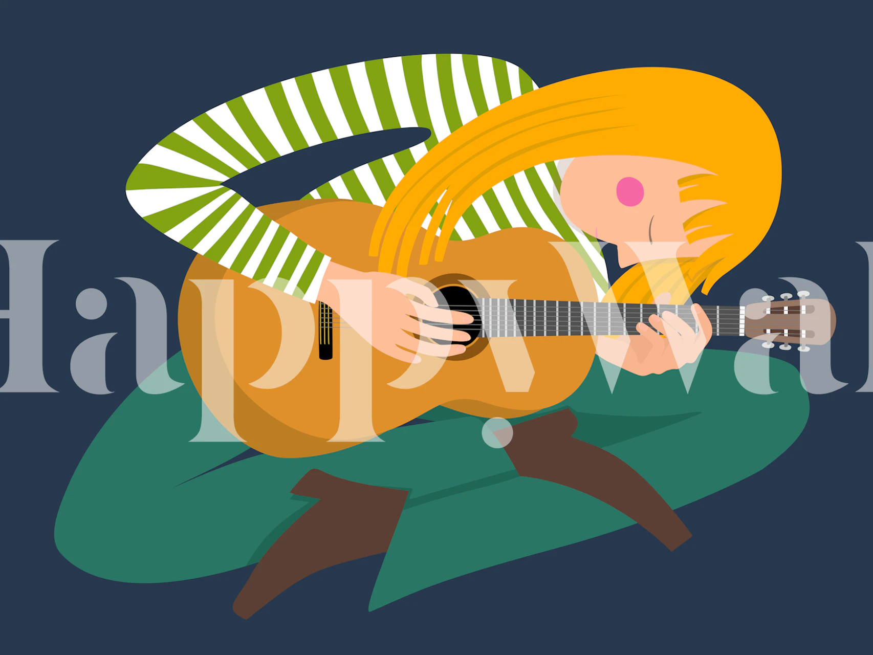 Guitar Girl - Navy wallpaper in room