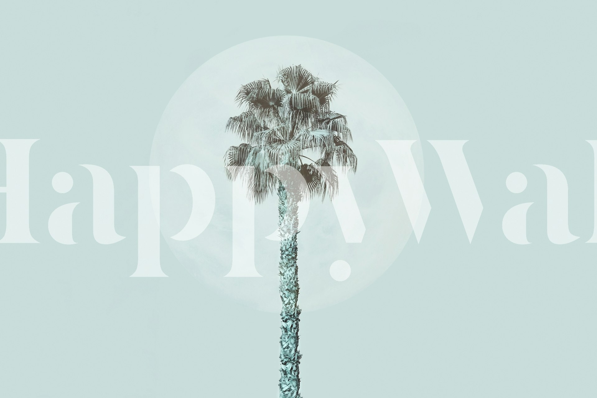 Palm tree silhouette against a large moon in soft hues wallpaper