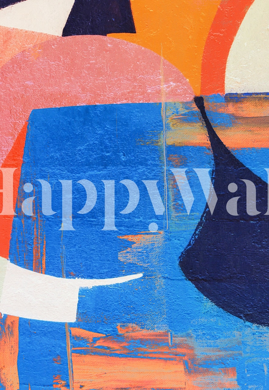 Abstract shapes in orange, blue, and pink colors wallpaper
